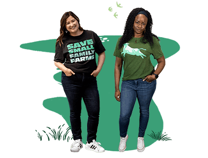 2 Organic Valley employees wearing t-shirts for sale in our online store.